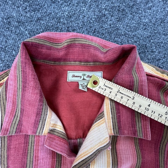 Tommy Bahama 100% Linen Shirt Men XL Pink Stripe Button Front Camp Short Sleeve - Picture 5 of 9